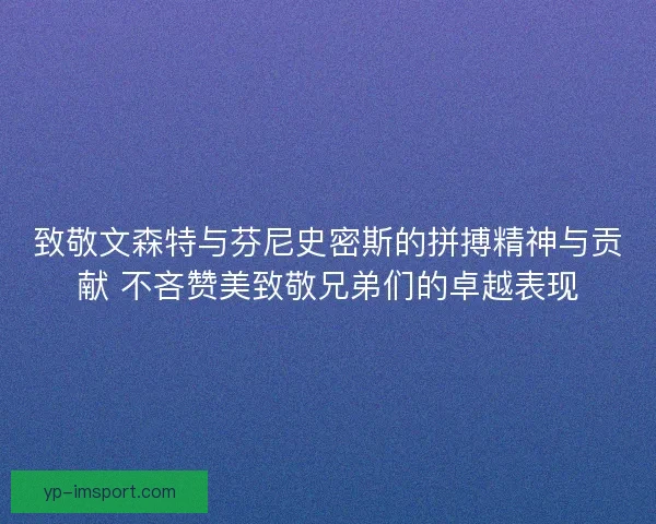 致敬文森特与芬尼史密斯的拼搏精神与贡献 不吝赞美致敬兄弟们的卓越表现
